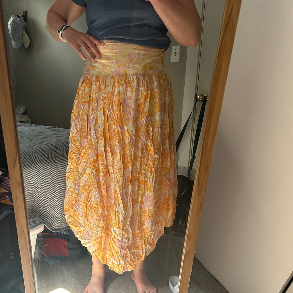 Anthropologie Yellow and Orange Patterned Skirt